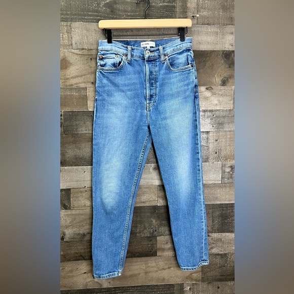 Re/Done Originals High Rise Ankle Crop Jeans in Dusty Blue - Picture 2 of 12
